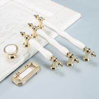 ☑▫ European White Furniture Pulls Fashion Ceramic Cabinet Handles Pure White Gold Style Zinc Furniture Handle Hardware