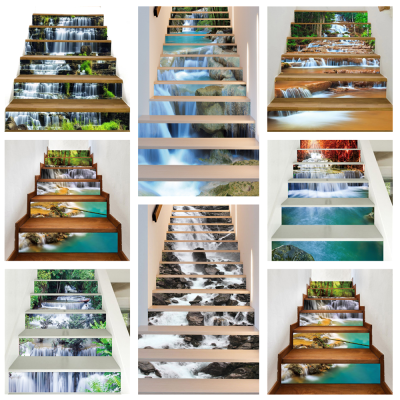 6pcs 13pcsSet Landscape Waterfall Stair Floor Stickers Waterproof Removable Self Adhesive Diy Stairway Decals Murals Home Decor