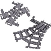 MOC City Train Rail Crossing Flexible Tracks Forked Straight Curved Rails Switch Building Block Bricks Creative DIY Toys