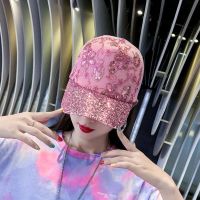 ▼✣ Hat womens Korean version of the trendy all-match lace sequined cap spring and summer sunshade sunscreen mesh hat fashion casual baseball cap