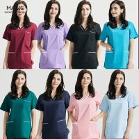 New Women Fashion Scrub Top Spa Uniform Health Workers Scrub Shirt Beauty Salon Beautician Costume with Three Pocket(Just A Top)