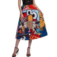 【CC】❖▩  Womens Colorblock Graffiti Lettering Print Pleated Skirt Digital printing