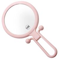 10X Handheld Magnifier, Double Sided Folding Makeup Mirror, Portable Handheld Mirror with Adjustable Handle(Pink)