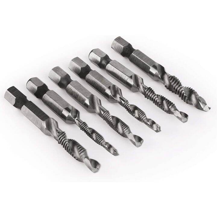 6pcs-drill-tap-set-hex-sae-combination-drill-and-tap-bit-set-hss-4341-screw-tap-deburr-drill-bit