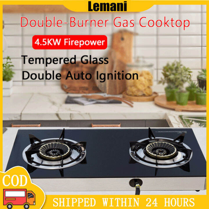 Double Burner Gas Stove Tempered Glass Gas Cooker portable Auto ...