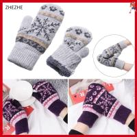 ZHEZHE Fashion Women Girls Windproof Imitation Cashmere Knitted Gloves Soft Mittens Snowflake Pattern