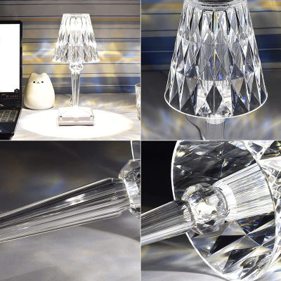 2PCS Crystal LED Table Lights Dimmable USB Touch Sensor Diamond Crystal Desk Lamp Decoration For Home Living Bedroom Night Light