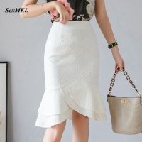 SEXMKL Plus Size White Lace Skirt Women 2020 Summer High Waist Black Skirts Sexy Office Lady Ruffles Pencil Skirt Jupe Femme