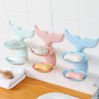 ที่ใส่สบู่ติดผนังคู่ชั้น PP Mermaid Shape ชั้นวางสบู่สำหรับ BathroomGoldfish คู่-สบู่แบบชั้นๆกล่องไม่มีรอยต่อโพสต์ผนังสบู่แขวนที่ใส่สบู่ท่อระบายน้ำห้องน้ำฟรี Perforated ที่ใส่สบู่