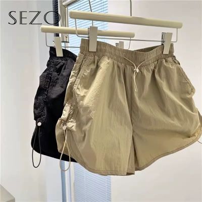 SEZO กางเกงขาสั้นสไตล์เกาหลีสำหรับผู้หญิง,กางเกงขากว้างมีเชือกผูกเอวสูงแฟชั่น Y2k
