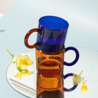 Heat-Resistant Transparent Thicken Glass Cup Drinking Utensils Colorful Handle Glass Tea Cup Glass Beer Mug For Home