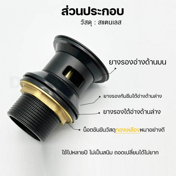 donmark-สะดืออ่างล้างหน้า-สแตนเลสสีดำ-แบบกดสปริง-มีรูน้ำล้น-รุ่น-bm-325