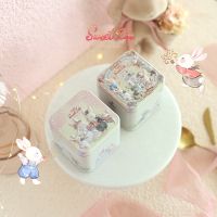 Cartoon Rabbit Print Tin Box Square Storage Box for Snacks Candy Organizer Home Decor Metal Colletable Box Wedding Gifts Storage Boxes