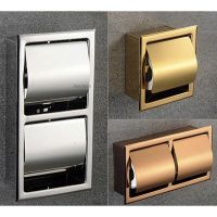304 Stainless Steel Polished Wall Recessed Built-in Toilet Paper Holder Public Hotel Rose Gold Concealed roll tissue Toilet Roll Holders