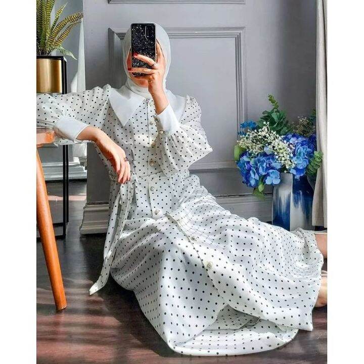 Priskila cell RiRi polkadot HS material Monalisa LD 106 cm women abayas