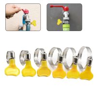 ♕✲ 5Pcs Homebrew Pipe Clamp 10-38mm Adjustable Yellow Plastic Handle Hand Wriggle Hose Clamps Hoop Pipe Clip Hand Tools