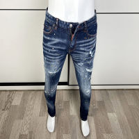 Cke CWwartStreet Fashion Men Jeans High Quality R Blue Elastic Slim Fit Ripped Jeans Men Painted Designer Hi Hop nd Pants Hombre