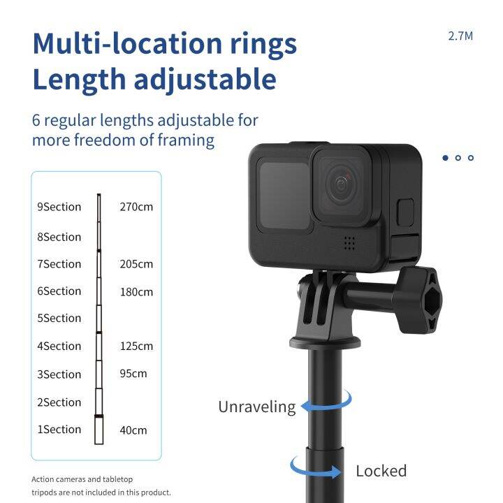 ไม้เซลฟี่3m-ขาตั้งกล้องคาร์บอนไฟเบอร์ยาว2-7เมตรสำหรับ-gopro-hero-11-10-9-8-7-6-5-dji-osmo-action-2-insta360-yi