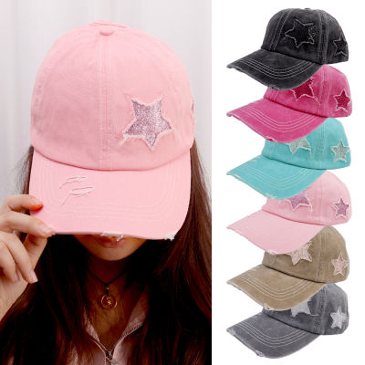 หมวกหมวกเบสบอลสตาร์ผ้าเดนิมมีรูสำหรับผู้ชายและผู้หญิงหมวกแบบสแนปแบคฤดูใบไม้ร่วง Topi Memancing ฤดูร้อน
