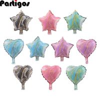 【cw】 10pcs 10 quot; Marble Agate and Star Shaped Mylar Balloons Happy Birthday Ballon Baby Shower Wedding Air Globos !