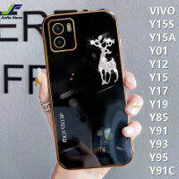 JieFie Elk Deer เพชรสำหรับ VIVO Y15S / Y15A / Y01 / Y12 / Y15 / Y17 / Y19 / Y85 / Y91C / Y91 / Y93/Y95แฟชั่นชุบโครเมี่ยม TPU ปลอกปกหลัง