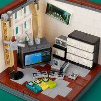 MOC City Furnitures โมเดลบล็อกตัวต่อบ้านโทรทัศน์ทีวีฟิกเกอร์เกมภาพยนตร์พิมพ์ลายอิฐของเล่นสำหรับเด็ก