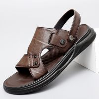 Summer Men Sandals Casual Leather Shoes Man Comfort Half Drag Breathable Beach Flats Dual-Purpose Slippers Non-Slip Cool Sandaly