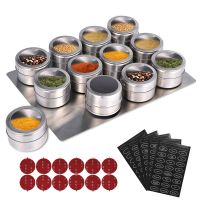 hotx【DT】 LMETJMA Magnetic Spice Jars With Wall Mounted Rack Tins Seasoning Containers Label KC0305