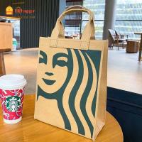 ZGOKTC ถุงกาแฟ กระเป๋าผ้าใบ Starbucks พิมพ์ออกมาแล้ว กระเป๋าสำหรับคุณแม่ กระเป๋าถือผ้าใบแคนวาส เหมาะกับการแต่งตัวทุกสไตล์ กระเป๋าโท้ท กระเป๋ากระดาษคราฟท์ ถุงช้อปปิ้งถุง