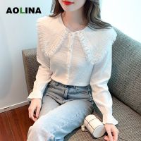 AOLINA 2023เสื้อแขนยาวสีขาวขนาดเล็กสำหรับผู้หญิง,เสื้อมีเอกลักษณ์แฟชั่นเก๋ไก๋ในช่วงต้นฤดูใบไม้ผลิ