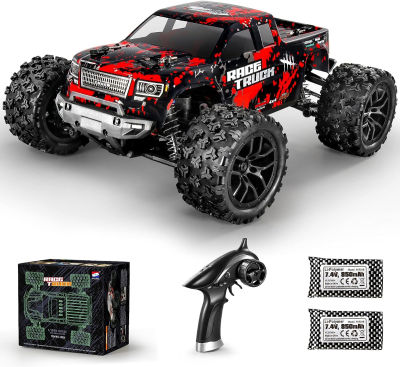 HAIBOXING 1:18 Scale All Terrain RC Car 36KM/H High Speed, 4WD Electric Vehicle,2.4 GHz Radio Controller, Included 2 Batteries and A Charger,Waterproof Off-Road Truck (Red)