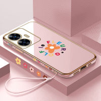 เคสโทรศัพท์พร้อมสำหรับเคส C55 Realme Realme เคส C55 (ฟรีสายคล้อง) เคสชุบลายดอกไม้การ์ตูนเคสโทรศัพท์นิ่มสุดหรู