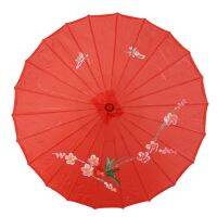 2X Plum Blossom Pattern Red Bamboo 31.5 inch Dia Oriental Umbrella Parasol