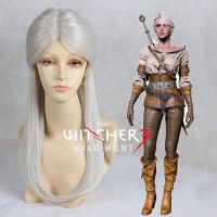 Wiedzmin วิกผมผมสีเงินแบบเล่นบทบาท Ciri วิกผมคอสเพลย์ล่าสัตว์ป่านักล่าสำหรับผู้หญิง + หมวกวิกแบบอิสระ