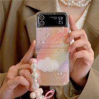 เคสโทรศัพท์กำไลข้อมือหนัง (ชาย) กลิตเตอร์ลายการ์ตูนสำหรับ Samsung Galaxy Z Flip 3 Z ฝาพับ4ฝาหลังกันกระแทกสำหรับ Samsung ZFlip3กรอบ ZFlip4