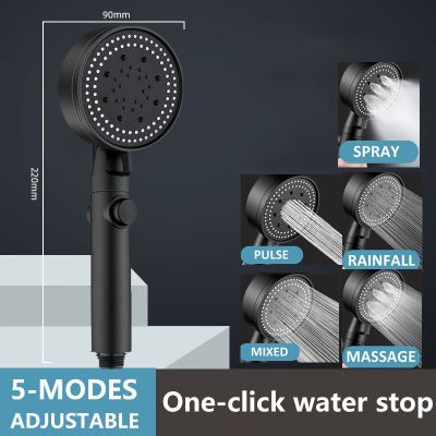 5-speed Ajustable High-pressure Shower Head One-key Stop Water Water-saving Hand-held Shower Head with Hose Bathroom Accessories Showerheads