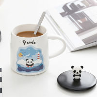 Korean Style Creative Cartoon Simple Panda Mug Cute Personalized Cup With Lid Spoon Home Breakfast Milk Cola Cup Tea Glass Cup