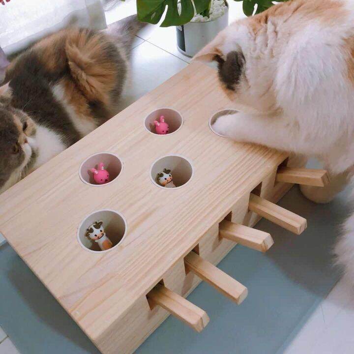 neko-care-cat-box-กล่องแมวงง-ของเล่นแมว-กล่องไม้ของเล่นแมว-กล่องแมวตบปริศนา-กล่องแมวงง-8-ช่อง-มีตัวตุ๊กตาให้แมวตบเล่น-ขนาด-33x29-ซม-สีน้ำตาล