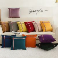 Velvet Nordic Solid Color Home Decorative Cushions for Sofa Outdoor Garden Cushions of Modern Sofa Pillow Cover With Three Color Webbing Ribbon Decro