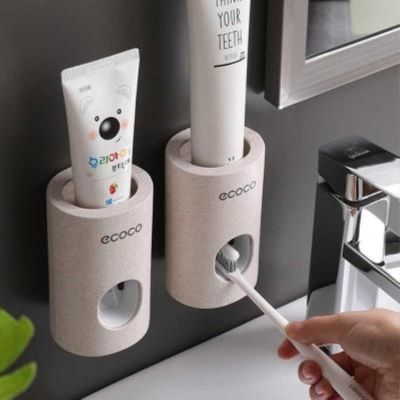 【jw】♦  Distribuidor automático de pasta dente à prova poeira montagem na parede suporte para escova dentes espremedor conjunto acessórios banheiro toot