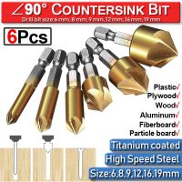 【✔In stock】 guangz รูสกรูตัด5ร่องเจาะซิงค์เคาน์เตอร์บิตงานไม้6ชิ้น Hex 6-19Mm Countersink เครื่องมือบิต1/4 "Chamfer Hex