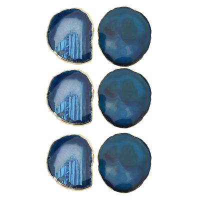 6Pcs Agate Slice Blue Agate Coaster Teacup Tray Decorative Design Stone Coaster Gold Edges Home Decor Gemstone Coaster