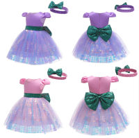 FOCUSNORM Summer Kids Girls Party Dress 2 Colors Ruffles Sleeve Big Bowknot Sequined Tulle Dress and Headband