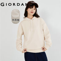 GIORDANO Women Hoodies Fleece-Lined Solid Color Loose Hoodies Raglan Sleeve Slant Pockets Simple Fashion Casual Hoodies 05323808