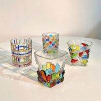 Stained glass cup line weaving ins high-value rainbow net red sun flower hand-painted luxury cup glass