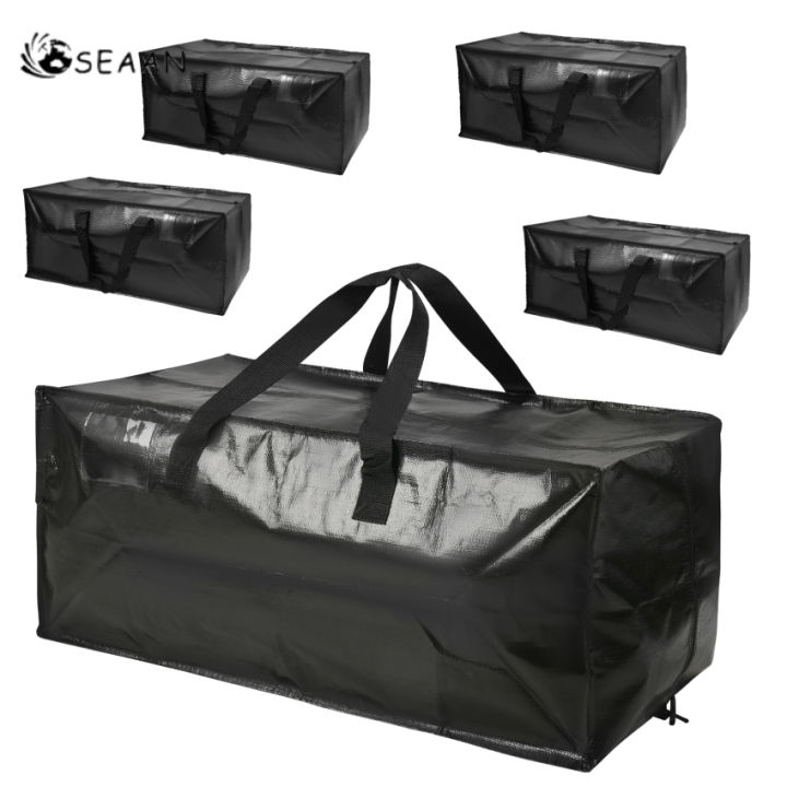 4แพ็ค110l-กล่องใส่ของขนาดใหญ่ที่มีฝาปิด-กล่องเก็บน้ำหนักสำหรับการย้ายบ้าน-ถุงซักผ้าที่มีซิป-ถุงเก็บสำหรับเสื้อผ้า-ผ้านวม-สีดำ-สีดำ