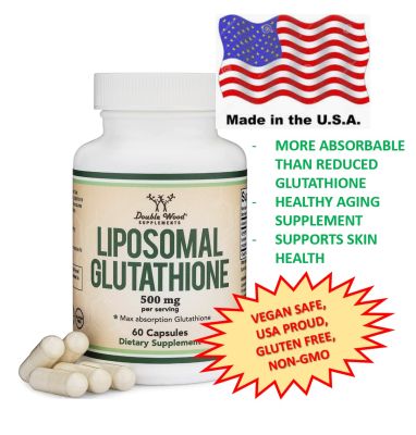 Liposomal Glutathione Supplement 500mg , 60 Capsules  by Double Wood, ไลโปโซมกลูตาไธโอน 500 มก