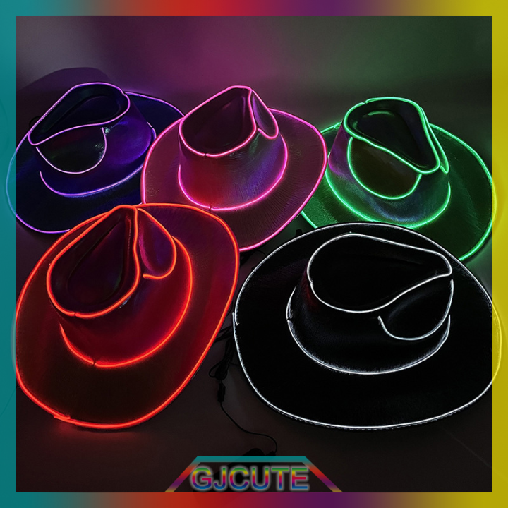 gjcute-หมวกคาวบอยเรืองแสง-led-สำหรับเจ้าสาว-หมวกบาร์เรืองแสงไฟดิสโก้