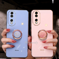 เคสโทรศัพท์มือถือเคสสำหรับ Honor 90Pro 90 Lite Magic5 Pro 5G 4G แฟชั่นชุบด้วยโลหะเคสมือถือสีดำขอบตรงพร้อมขาตั้งแหวนนาฬิกาเคสนิ่ม TPU กล้องเต็มปิดคลุมป้องกันการกระแทก