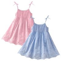 Girls Summer Dress Flower Pattern Hollowed Out Vest Bow Strap Suspender Skirt Casual Girls Clothes Size 8 Dress Baby 12 Months  by Hs2023